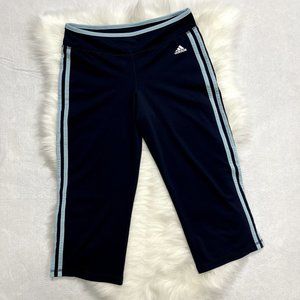 Adidas Women's M Navy Blue Cropped Leggings Side Stripes Slits